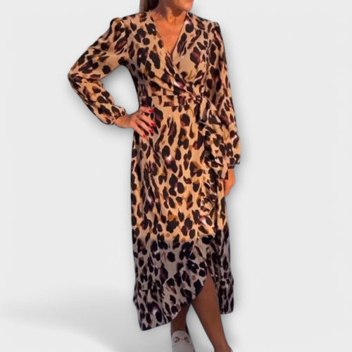 Vestido casual con estampado de leopardo y escote en V Vestido casual con estampado de leopardo y escote en V A minha loja 