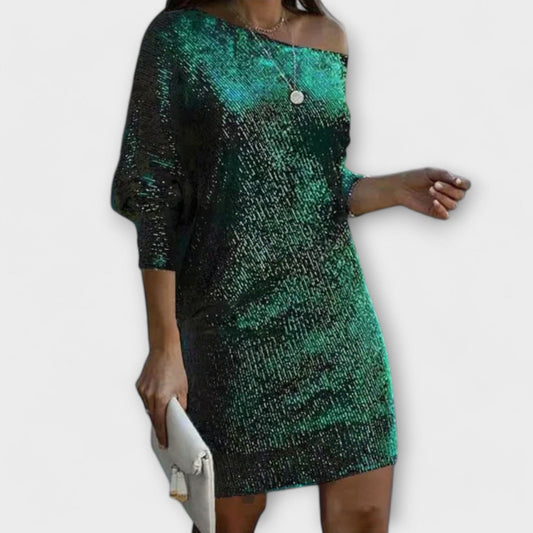 Vestido de fiesta con lentejuelas y contraste Vestido de fiesta con lentejuelas y contraste A minha loja Verde S 