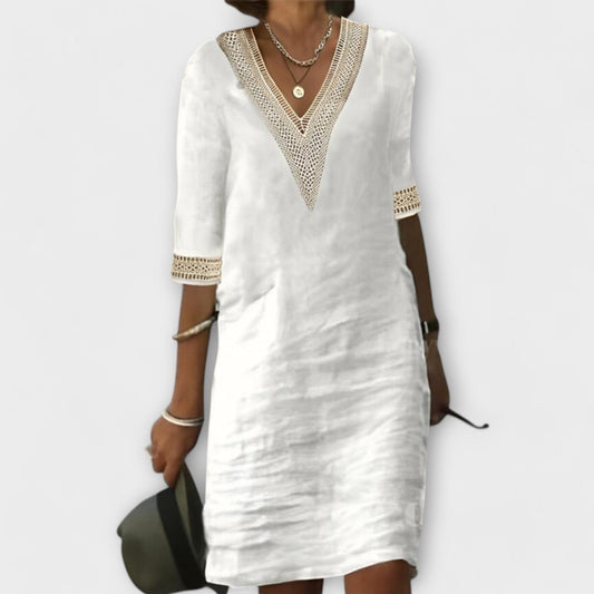 Vestido de mujer de algodón y lino Vestido de mujer de algodón y lino A minha loja Blanco S 