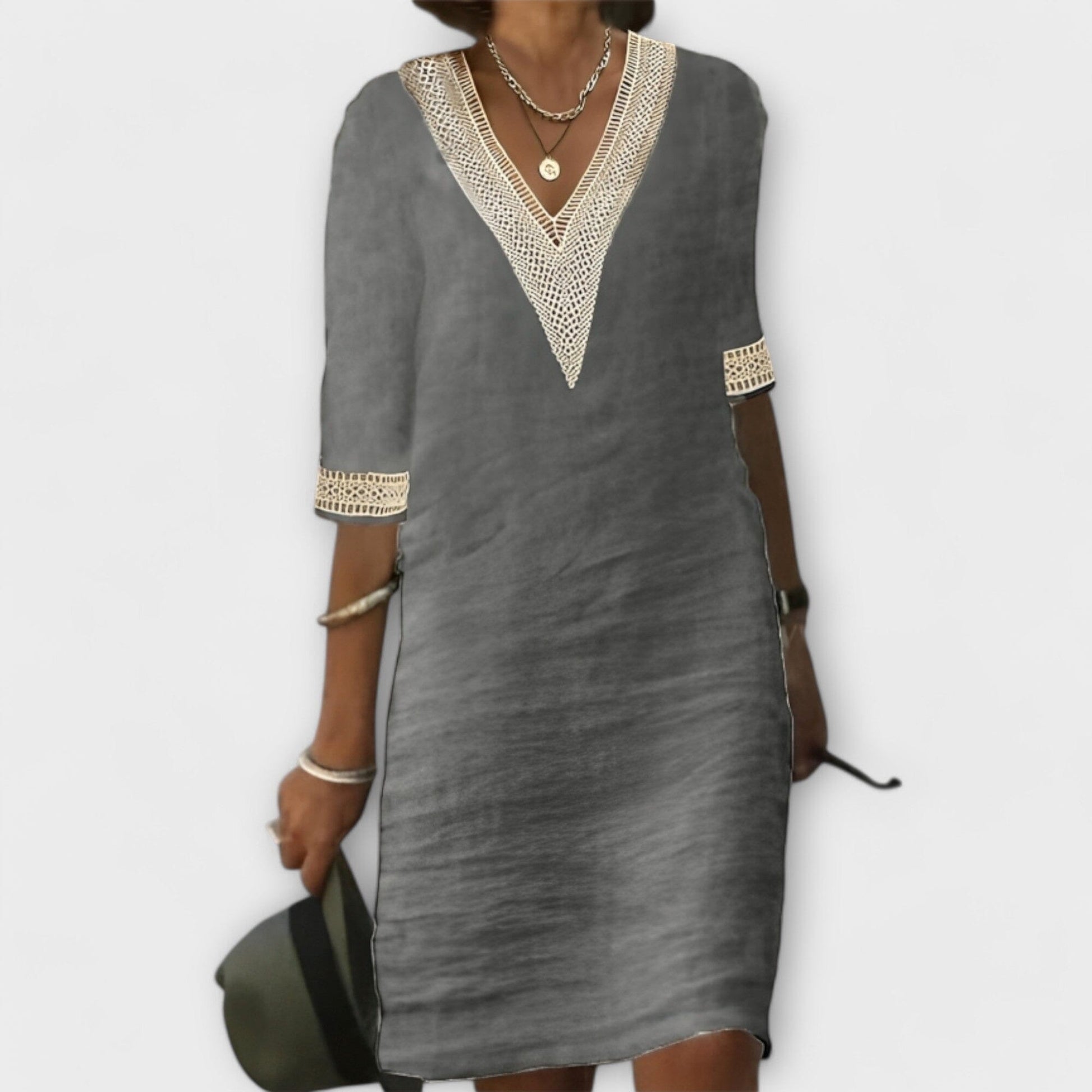 Vestido de mujer de algodón y lino Vestido de mujer de algodón y lino A minha loja Grau S 