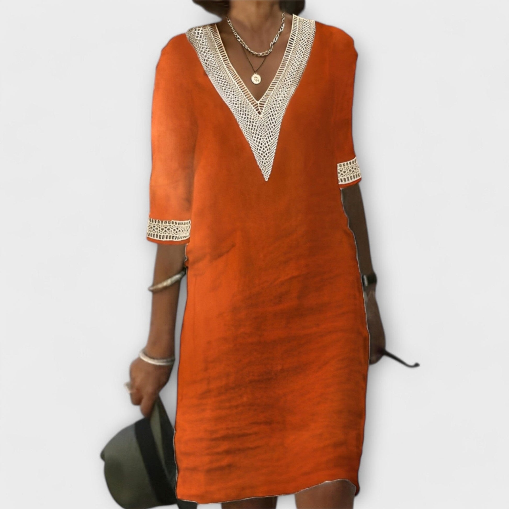 Vestido de mujer de algodón y lino Vestido de mujer de algodón y lino A minha loja Naranja S 