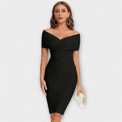 Vestido elegante con escote en V Vestido elegante con escote en V A minha loja Negro XS 