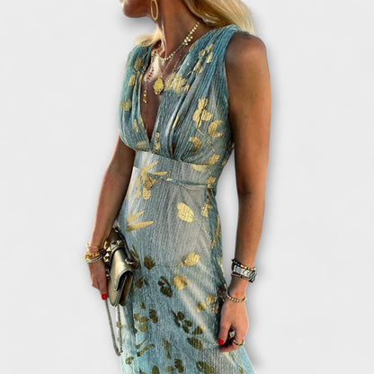 Vestido fluido con escote en V y detalles de lentejuelas Vestido fluido con escote en V y detalles de lentejuelas A minha loja 