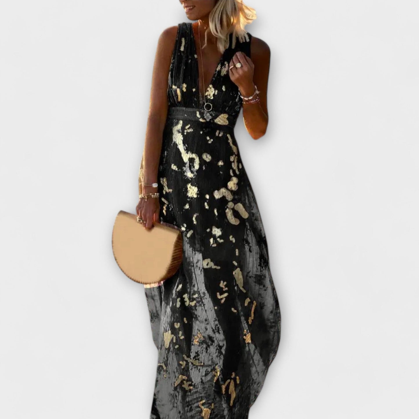 Vestido fluido con escote en V y detalles de lentejuelas Vestido fluido con escote en V y detalles de lentejuelas A minha loja Negro XS 