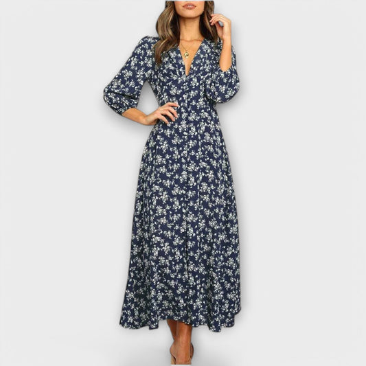 Vestido largo de mujer con estampado floral Vestido largo de mujer con estampado floral A minha loja Marineblaue S 