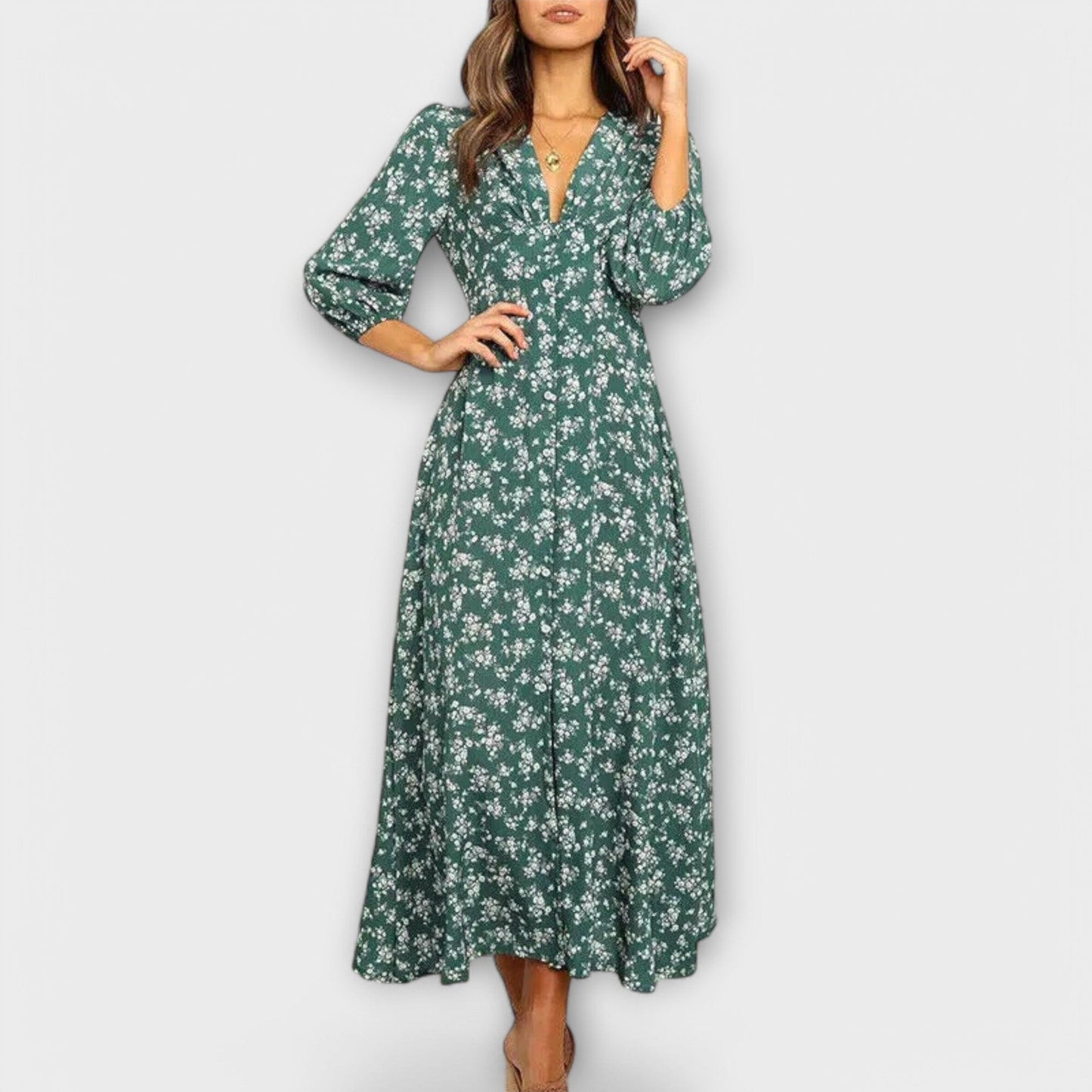 Vestido largo de mujer con estampado floral Vestido largo de mujer con estampado floral A minha loja Verde S 